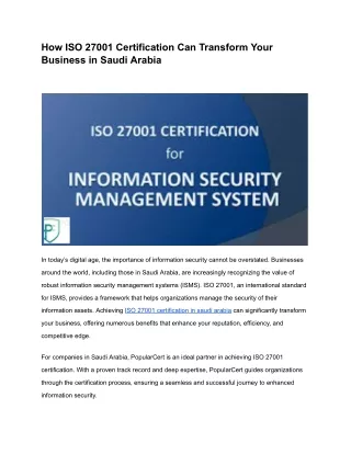 How ISO 27001 Certification Can Transform Your Business in Saudi Arabia