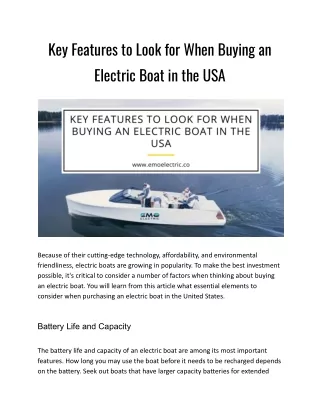 Key Features to Look for When Buying an Electric Boat in the USA