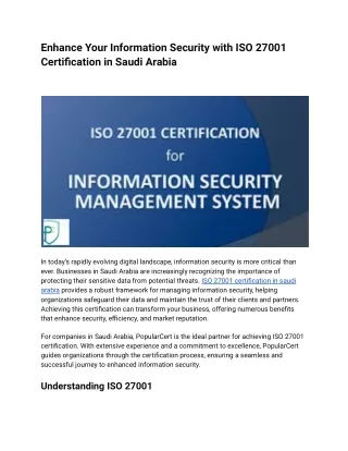 Enhance Your Information Security with ISO 27001 Certification in Saudi Arabia