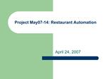 Project May07-14: Restaurant Automation