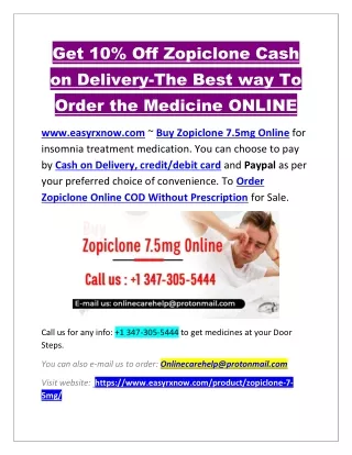 Get 10 Off Zopiclone Cash on Delivery The Best way To Order the Medicine ONLINE