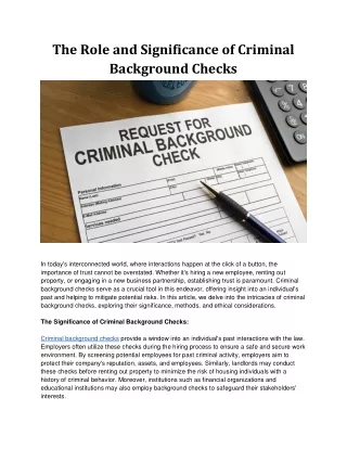 The Role and Significance of Criminal Background Checks