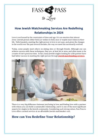 How Jewish Matchmaking Services Are Redefining Relationships in 2024