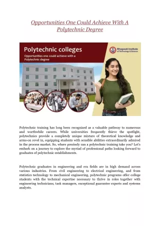 Opportunities One Could Achieve With A Polytechnic Degree