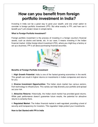 How can you benefit from foreign portfolio investment in India
