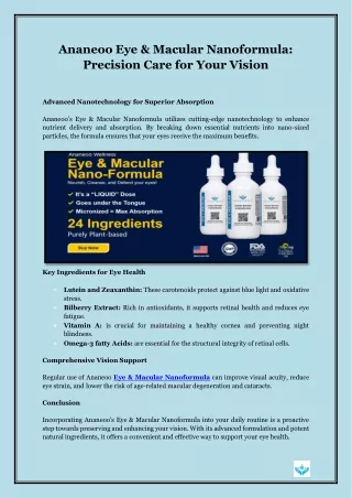 Ananeoo Eye & Macular Nanoformula- Precision Care for Your Vision