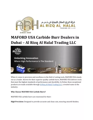 MAFORD USA Carbide Burr Dealers in Dubai – Al Rizq Al Halal Trading LLC