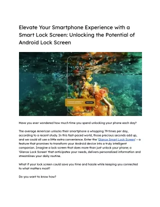 Elevate Your Smartphone Experience with a Smart Lock Screen_ Unlocking the Potential of Android Lock Screen