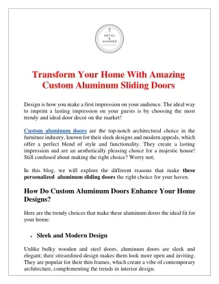 Transform Your Home With Amazing Custom Aluminum Sliding Doors