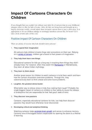 Impact of Cartoons on Children: Positive and Negative Effects