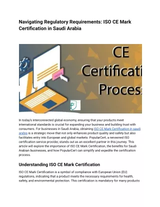 Navigating Regulatory Requirements_ ISO CE Mark Certification in Saudi Arabia