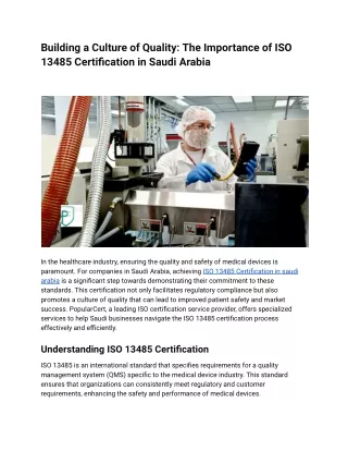 Building a Culture of Quality_ The Importance of ISO 13485 Certification in Saudi Arabia