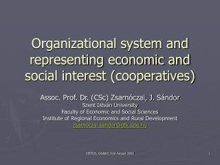 Organizational system and representing economic and social interest (cooperatives )