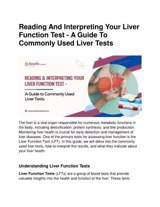 Reading And Interpreting Your Liver Function Test - A Guide To Commonly Used Liver Tests