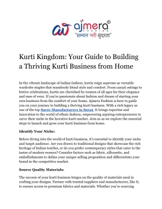 Kurti Kingdom: Your Guide to Building a Thriving Kurti Business from Home