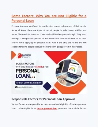 Important Factors Why You are Not Eligible for a Personal Loan