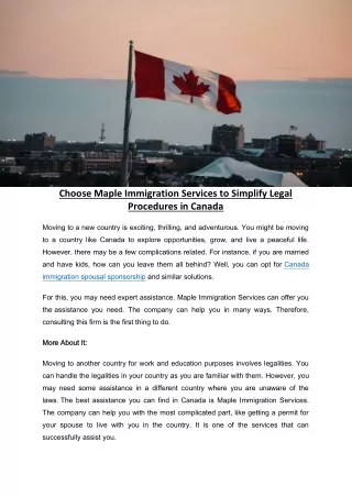 Choose Maple Immigration Services to Simplify Legal Procedures in Canada