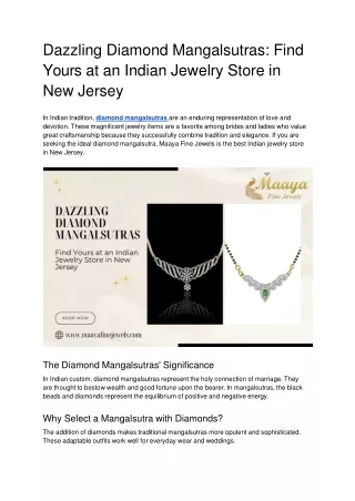 Dazzling Diamond Mangalsutras: Find Yours at an Indian Jewelry Store in New Jersey