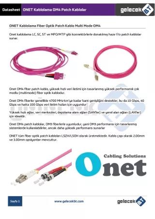 ONET Kablolama Fiber Optik Patch Kablo Multi Mode OM4