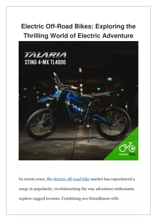 Electric Off-Road Bikes Exploring the Thrilling World of Electric Adventure