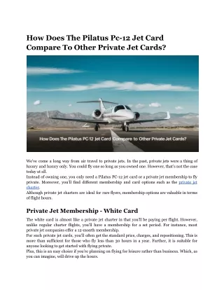 How Does The Pilatus Pc-12 Jet Card Compare To Other Private Jet Cards