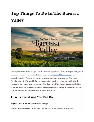 Top Things To Do In The Barossa Valley
