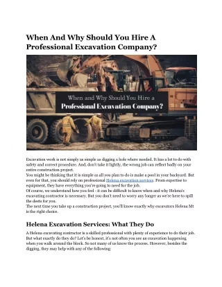When And Why Should You Hire A Professional Excavation Company