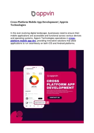 cross platform mobile app dev by Appvin Technologies