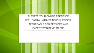 Elevate Your Online Presence with Digital Marketing Philippines Affordable SEO Services and Expert Web Developers