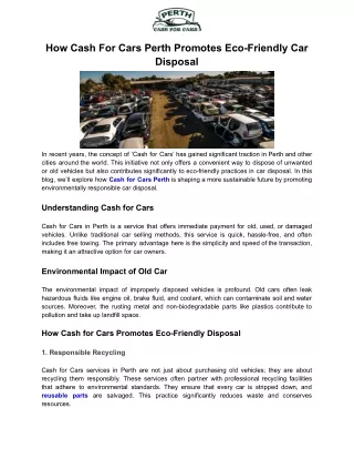 Cash For Cars Perth Eco-Friendly Car Disposal