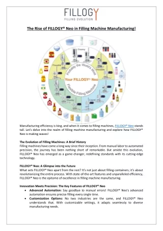 FILLING EVOLUTION GmbH - The Rise of FILLOGY® Neo in Filling Machine Manufacturing!