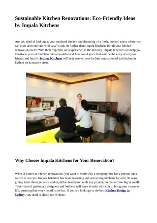 Sustainable Kitchen Renovations: Eco-Friendly Ideas by Impala Kitchens