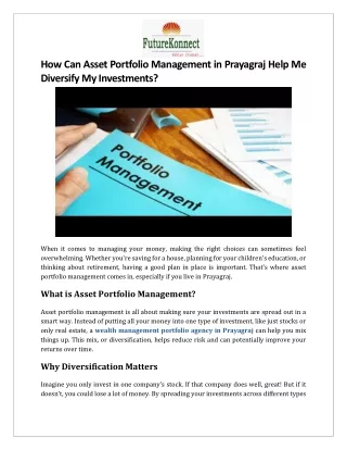 How Can Asset Portfolio Management in Prayagraj Help Me Diversify My Investments