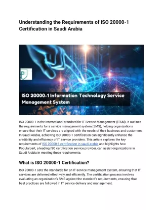 Understanding the Requirements of ISO 20000-1 Certification in Saudi Arabia