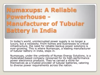 Manufacturer of Tubular Battery in India