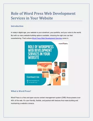 Role of Word Press Web Development Services in Your Website