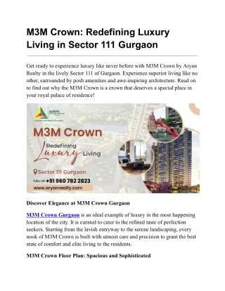 M3M Crown Sector 111 Gurgaon