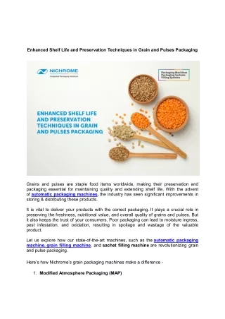 Enhanced Shelf Life and Preservation Techniques in Grain and Pulses Packaging
