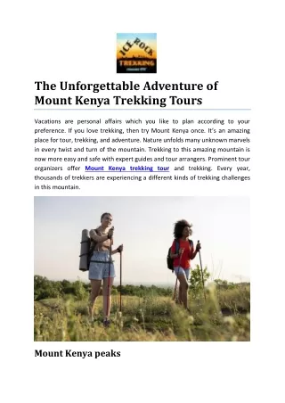 The Unforgettable Adventure of Mount Kenya Trekking Tours