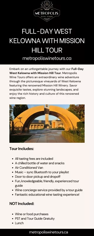 Mission Hill Tour West Kelowna | Metropolis Wine Tours