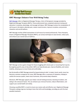 RMT Massage: Rejuvenate Your Body and Mind