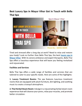 Best Luxury Spa In Mayur Vihar Get In Touch With Bella Thai Spa