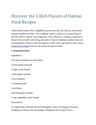 Discover the 6 Rich Flavors of Haitian Food Recipes