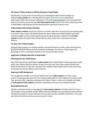 The Impact of Video Analytics on Motion Detection in Saudi Arabia
