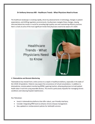 Dr Anthony Amoroso MD - Healthcare Trends - What Physicians Need to Know