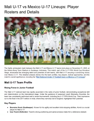 Mali U-17 vs Mexico U-17 Lineups_ Player Rosters and Details