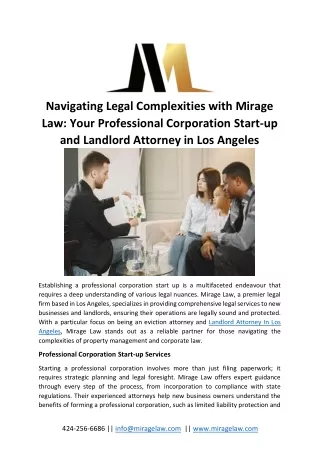Navigating Legal Complexities with Mirage Law Your Professional Corporation Startup and Landlord Attorney in Los Angeles