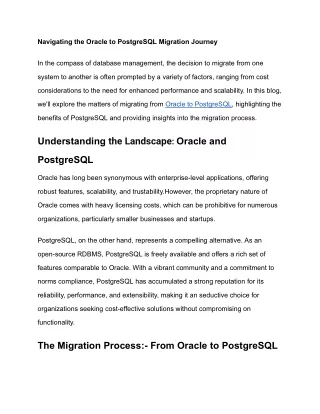 Navigating the Oracle to PostgreSQL Migration Journey