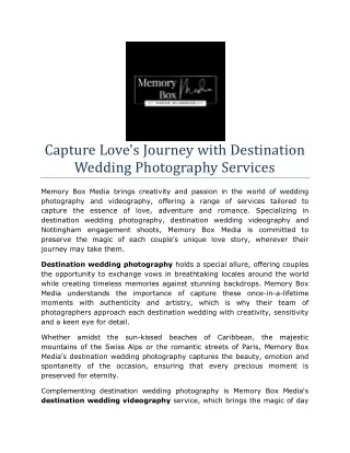 Capture Love's Journey with Destination Wedding Photography Services
