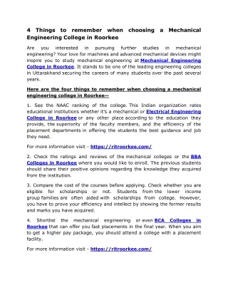 4 Things to remember when choosing a Mechanical Engineering College in Roorkee